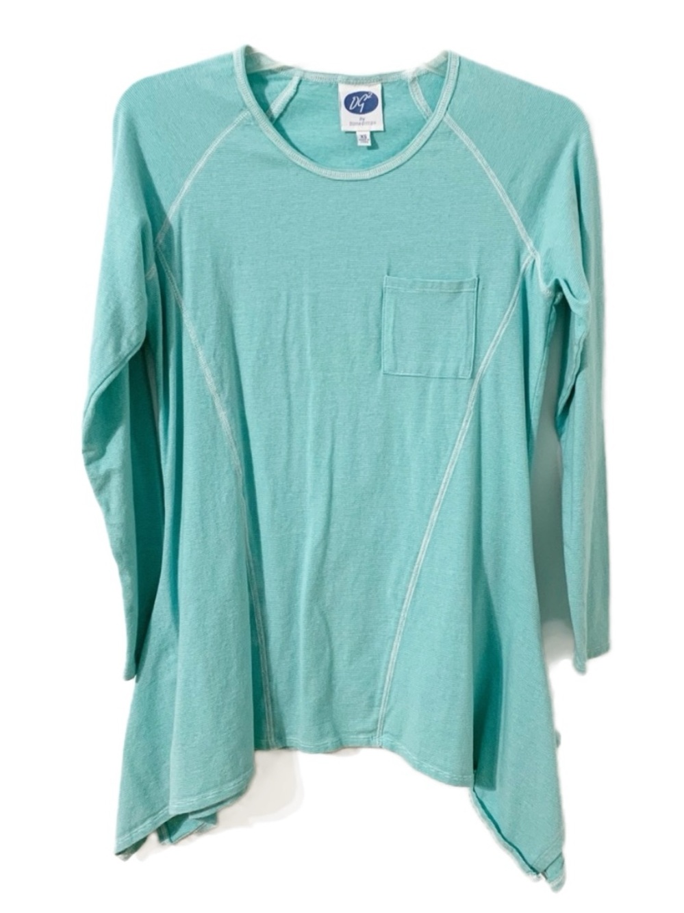 Dg2 by Diane Gilman Striped Long Sleeved Yoga Top Longer on Sides Exposed Seams